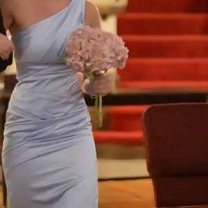 David's Bridal One-Shoulder Light Blue Dress